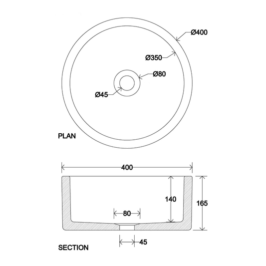 Whitebirk Sink Company Calder Bathroom Basin 400x400x165mm