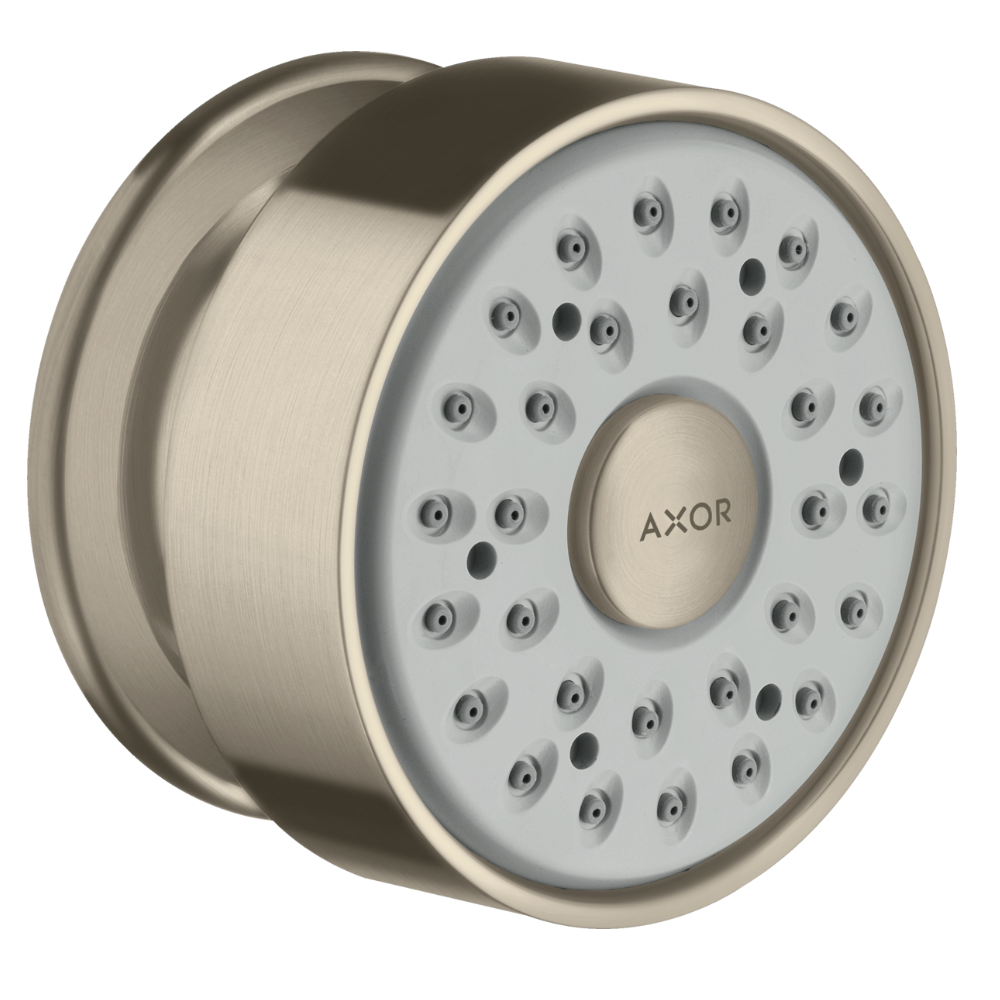 Axor shower head with metallic finish on a white background