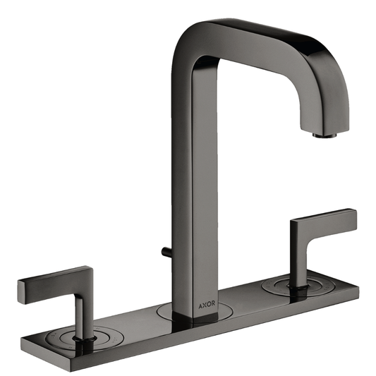 Modern black faucet set on a white background