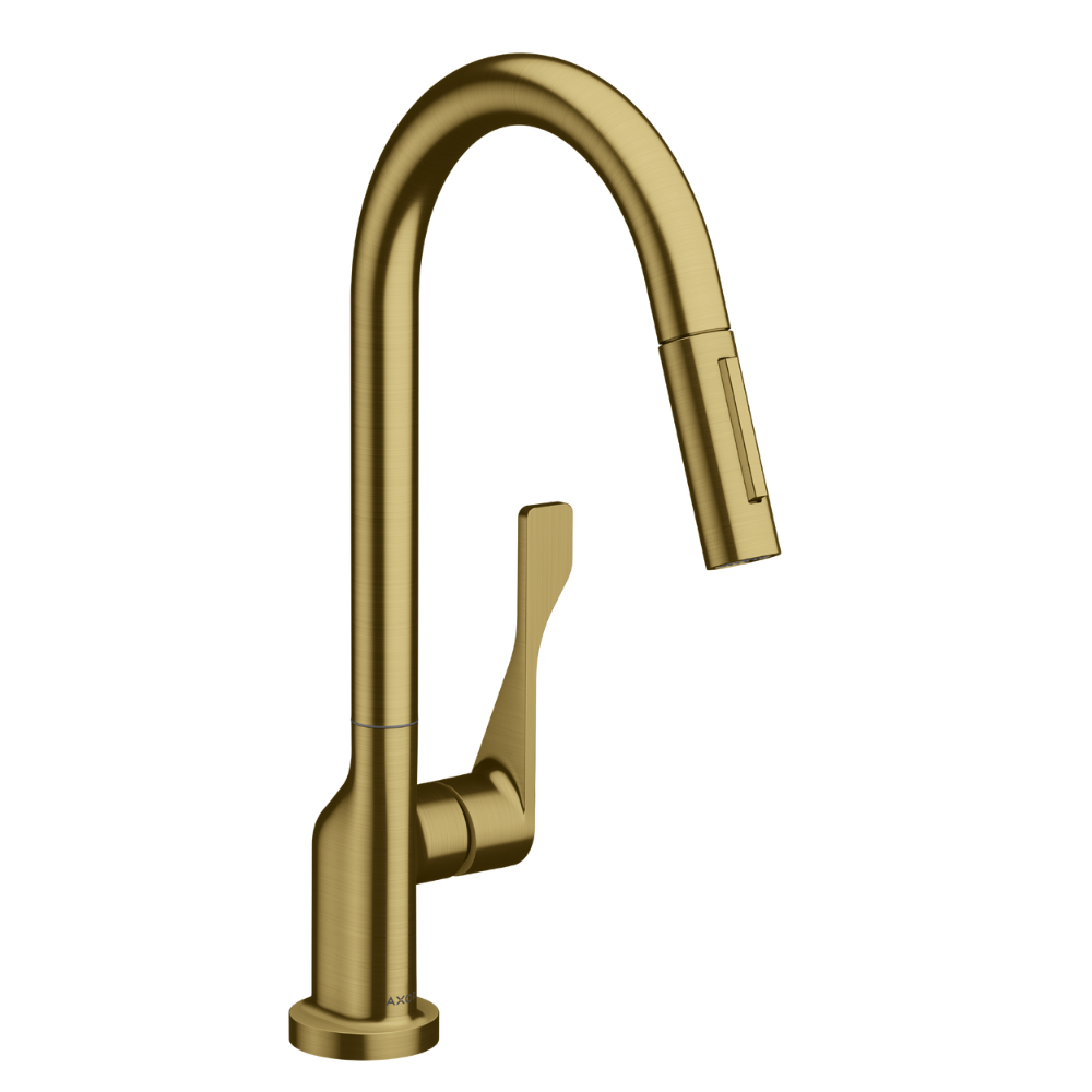 Gold kitchen faucet on a white background