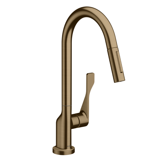 Bronze kitchen faucet on a white background