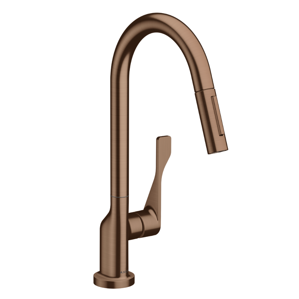 Bronze kitchen faucet on a white background