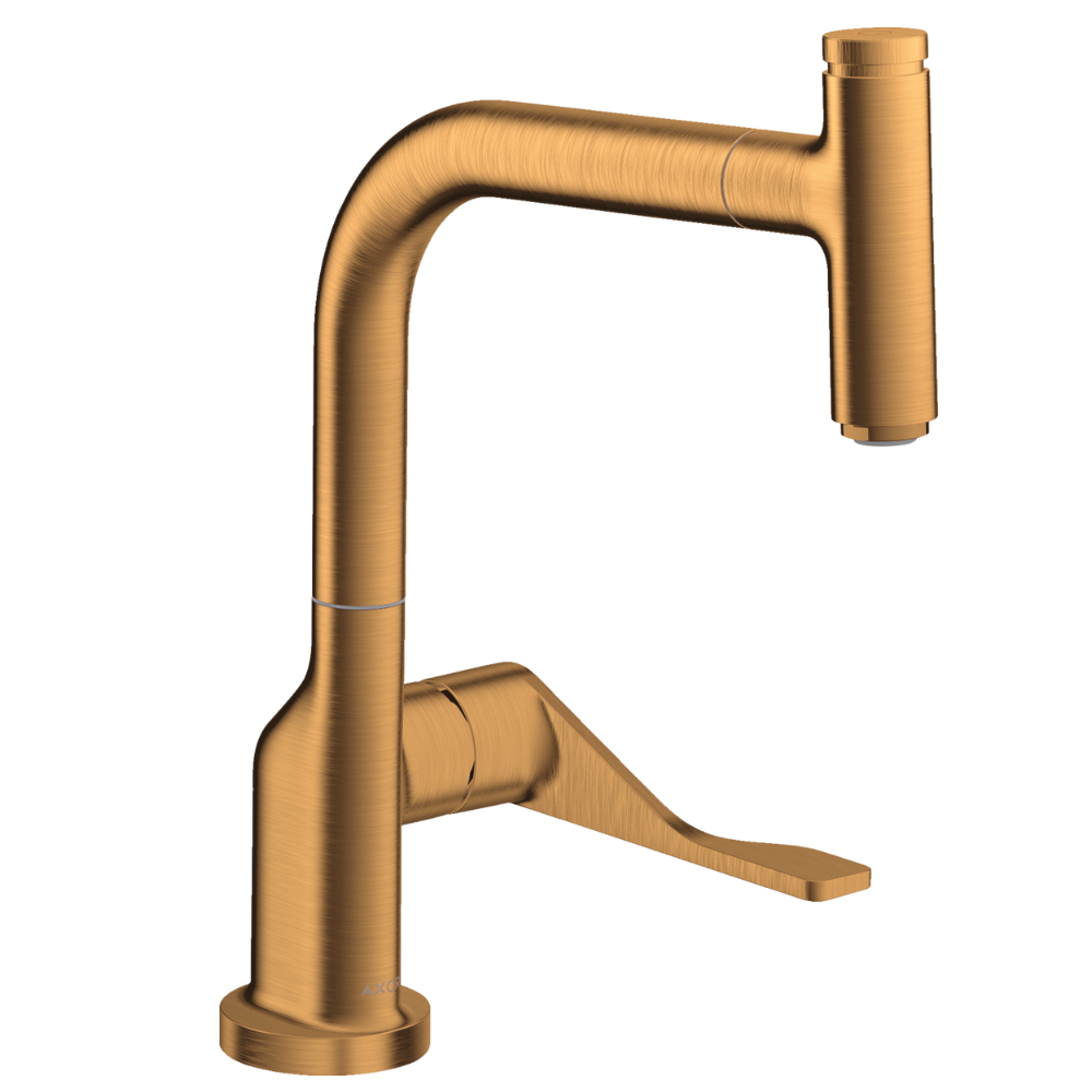 Gold kitchen faucet on a white background