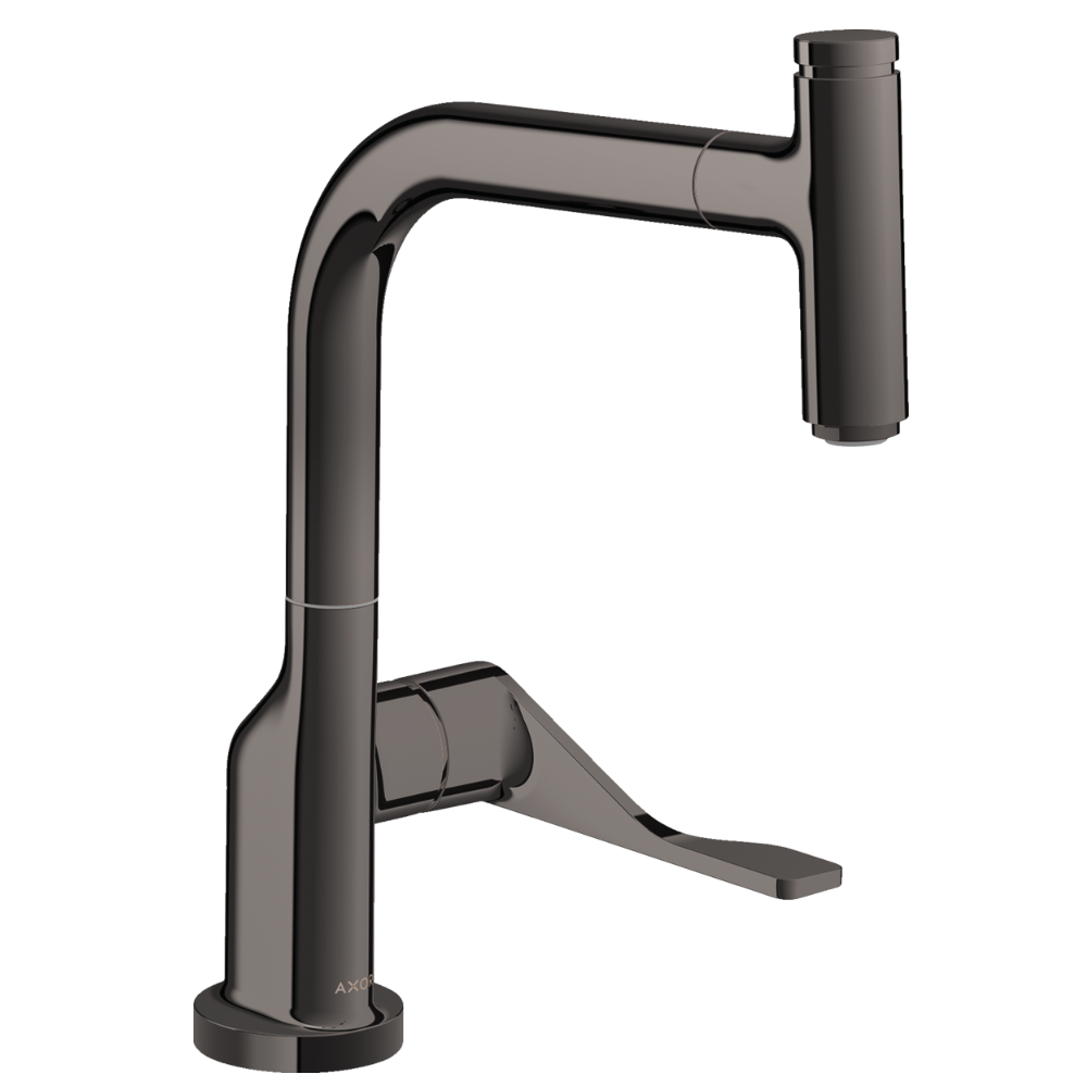 Black kitchen faucet on a white background
