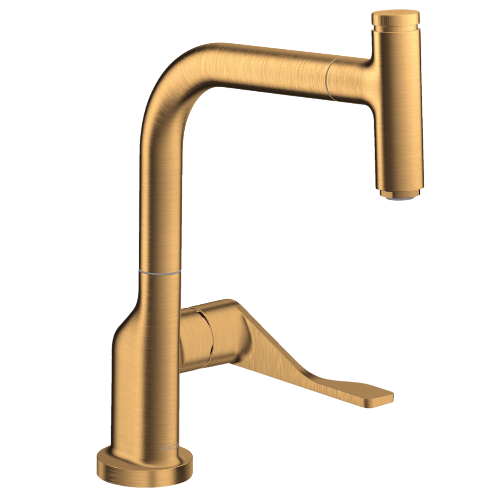 Gold kitchen faucet on a white background