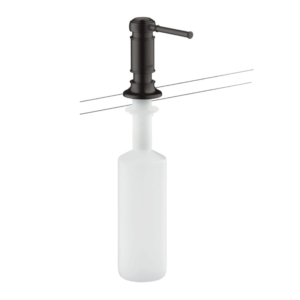 White bottle with black pump dispenser on a white background