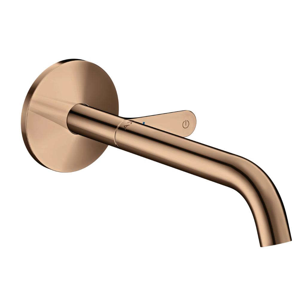 Rose gold faucet on a white background