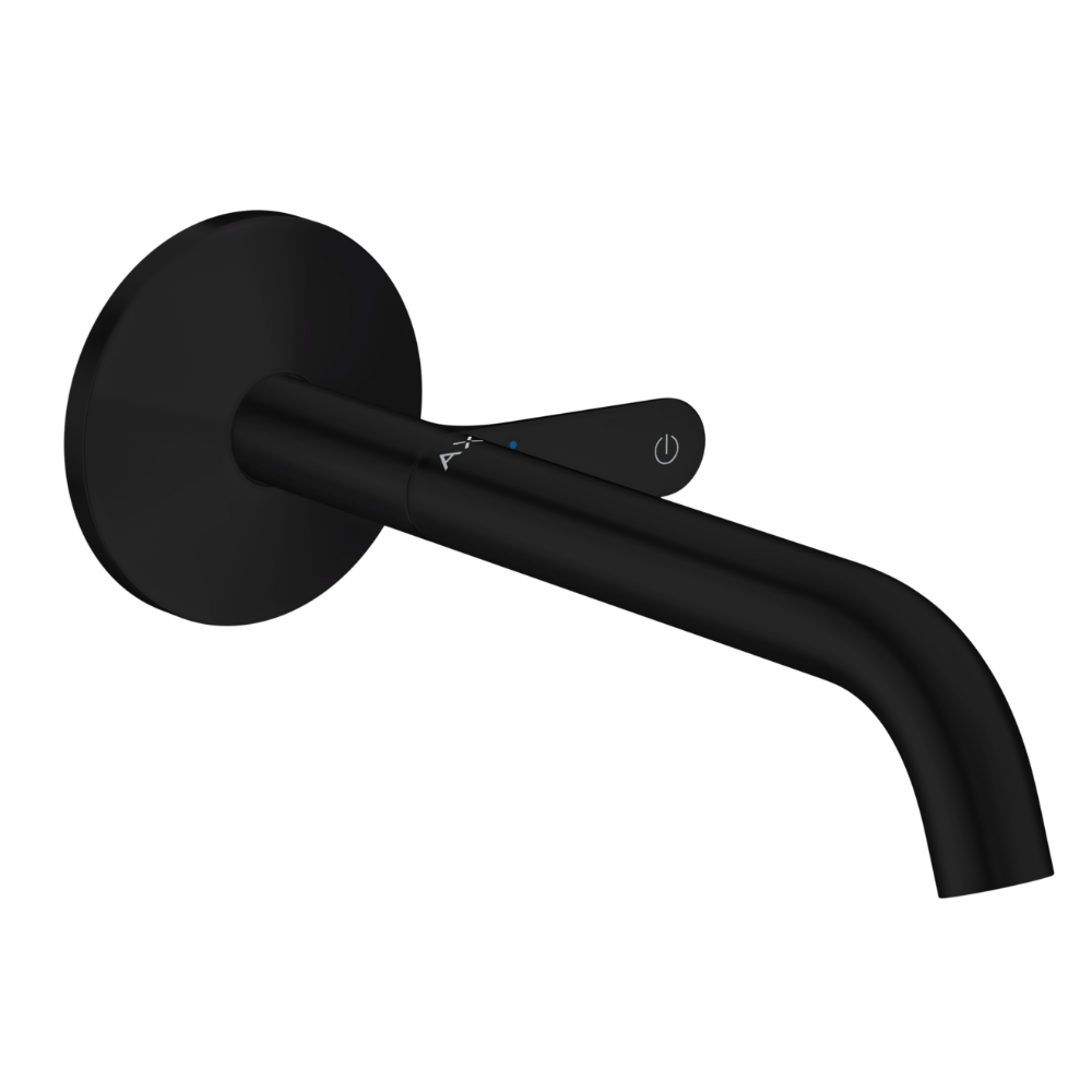 Black bathroom faucet on a white background