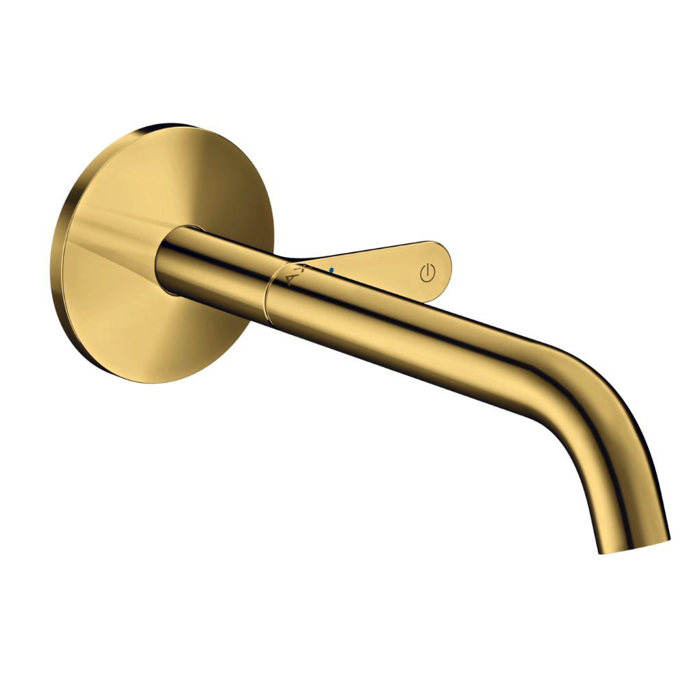 Gold bathroom faucet on a white background