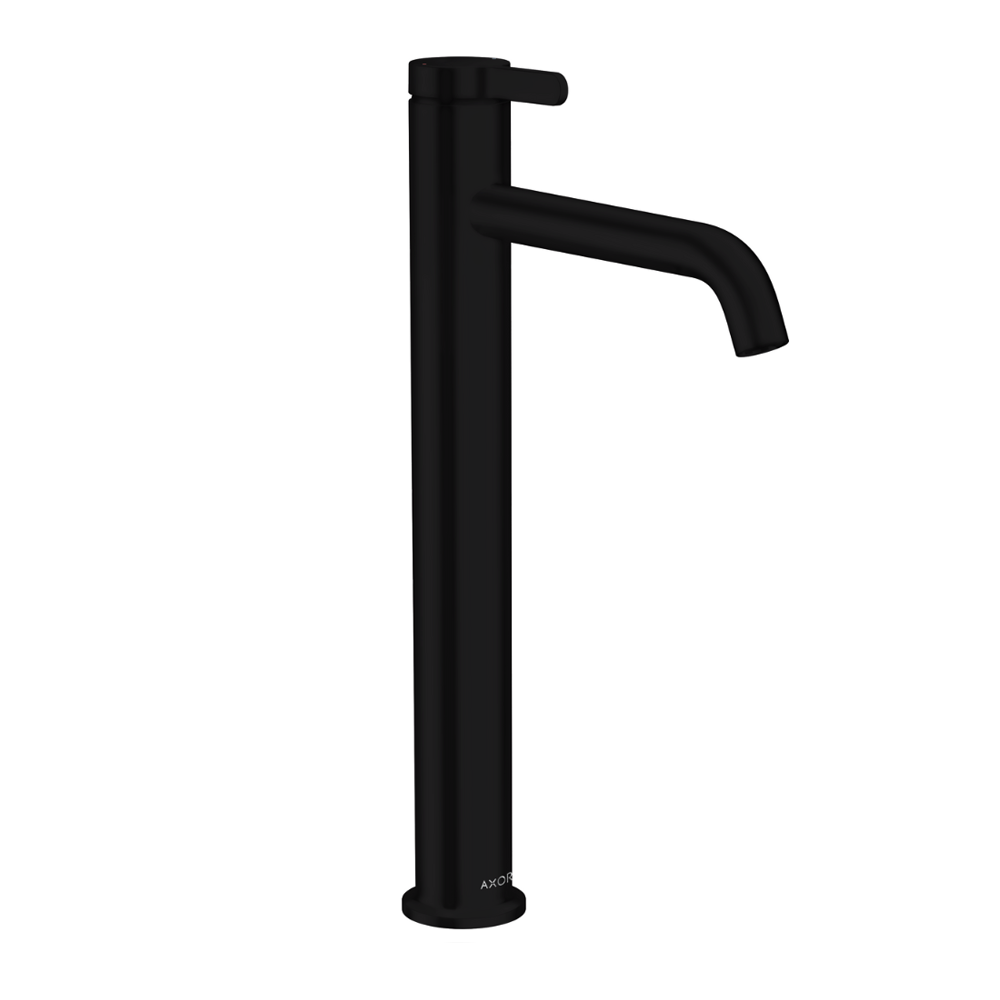 Black faucet on a white background