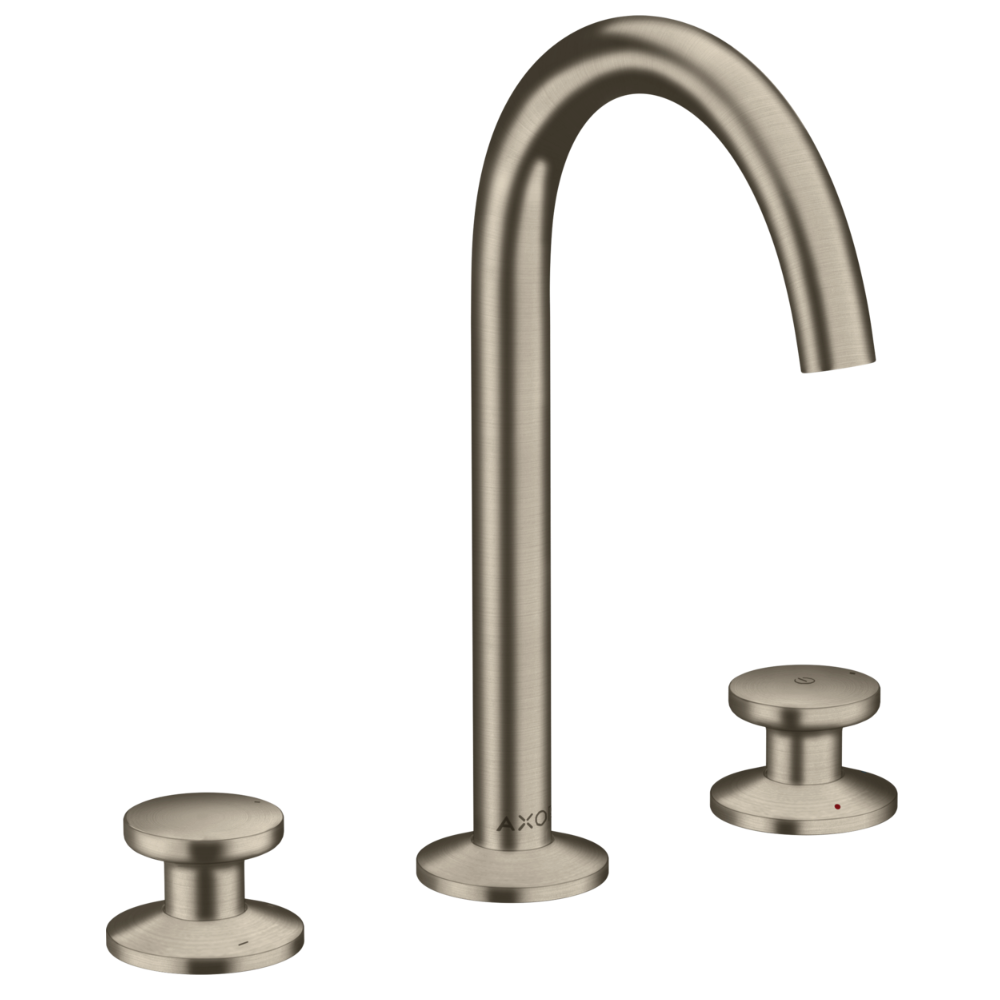 Stainless steel faucet set on a white background