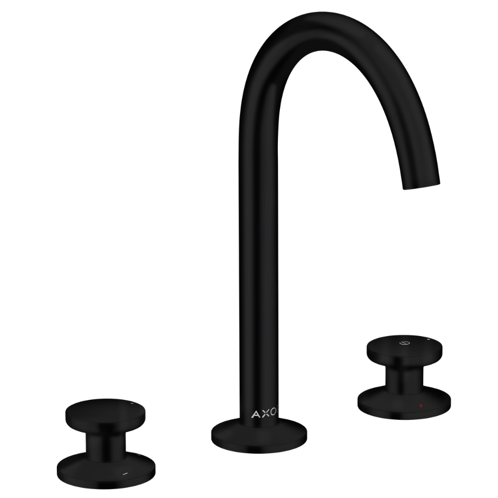 Black faucet set on a white background