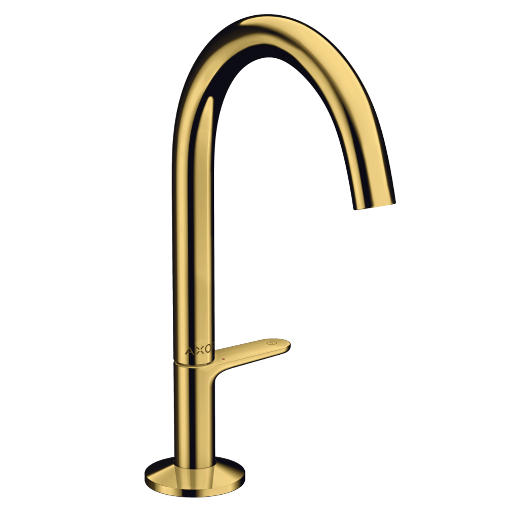 Gold kitchen faucet on a white background