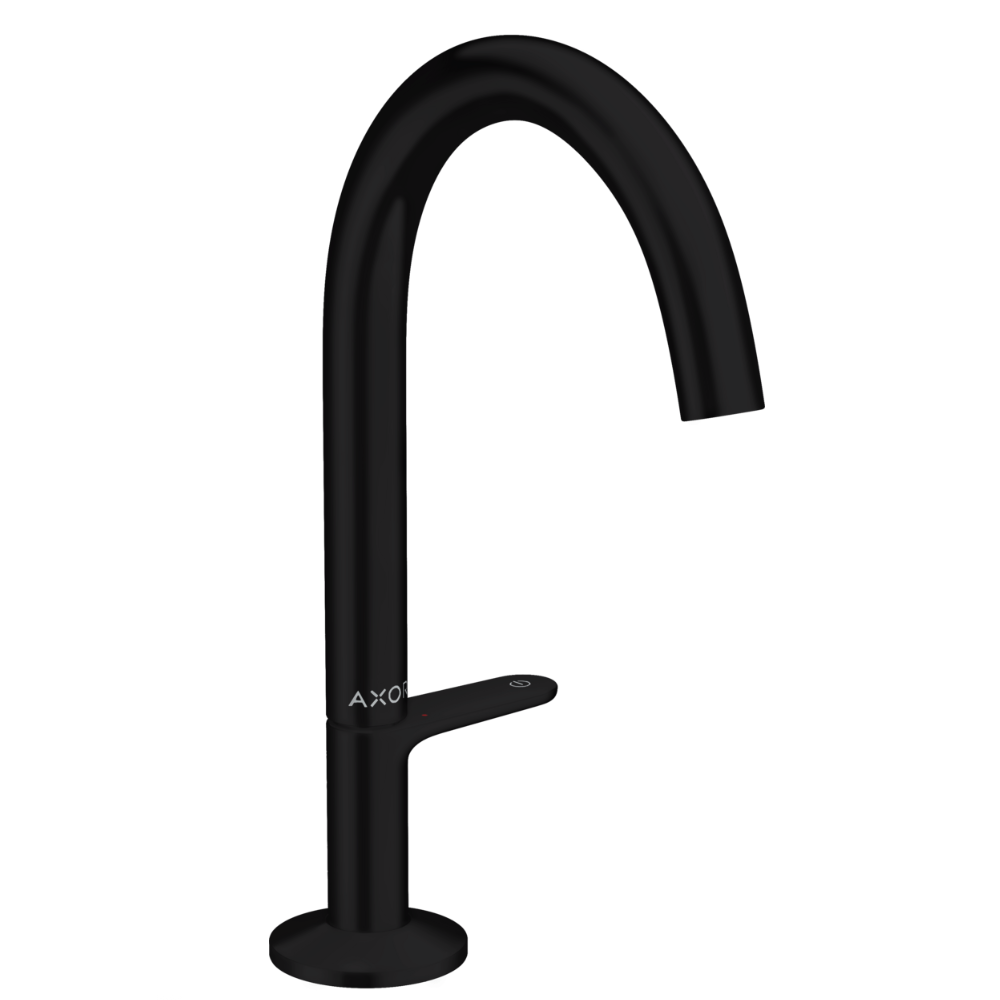 Black kitchen faucet with AXOR branding on a white background