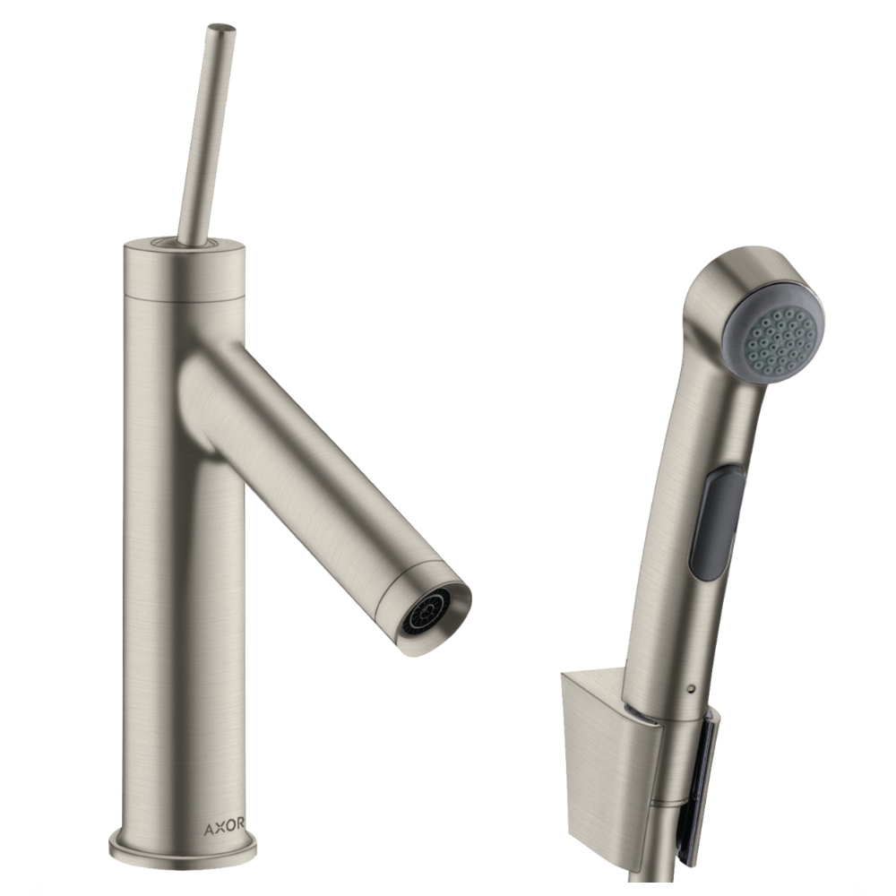 stainless steel AXOR Starck Single lever basin mixer 90 with bidet 1jet shower spray and shower hose 1.6 m