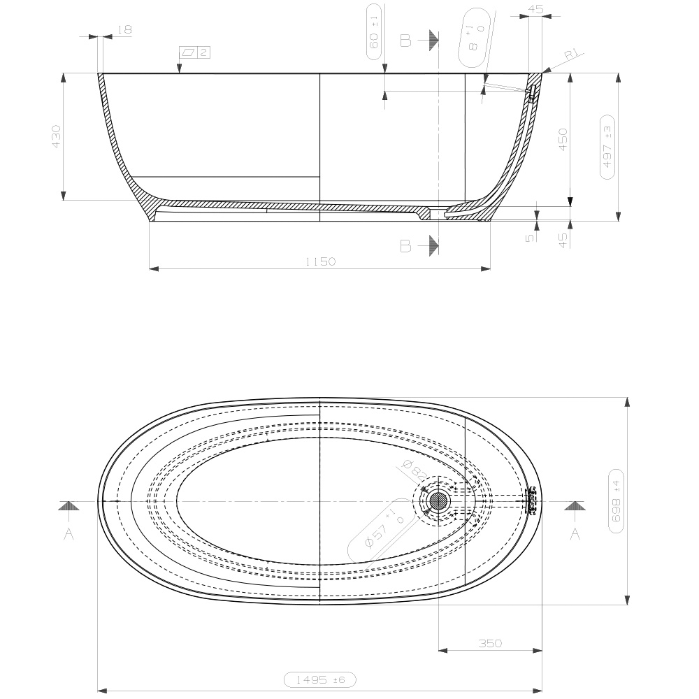 Ashton & Bentley Floreana 1500mm Free Standing Bath dimensions