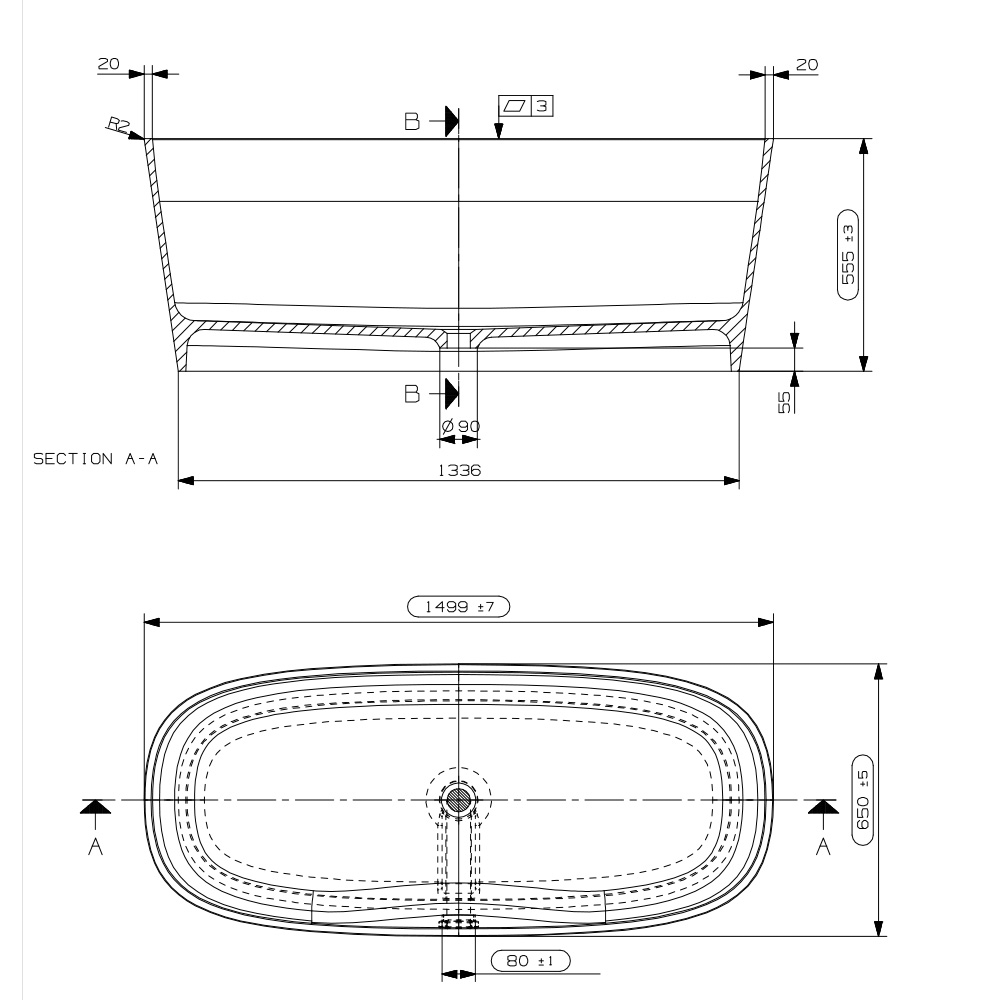 Ashton & Bentley Marchena 1499mm Free Standing Bath dimensions