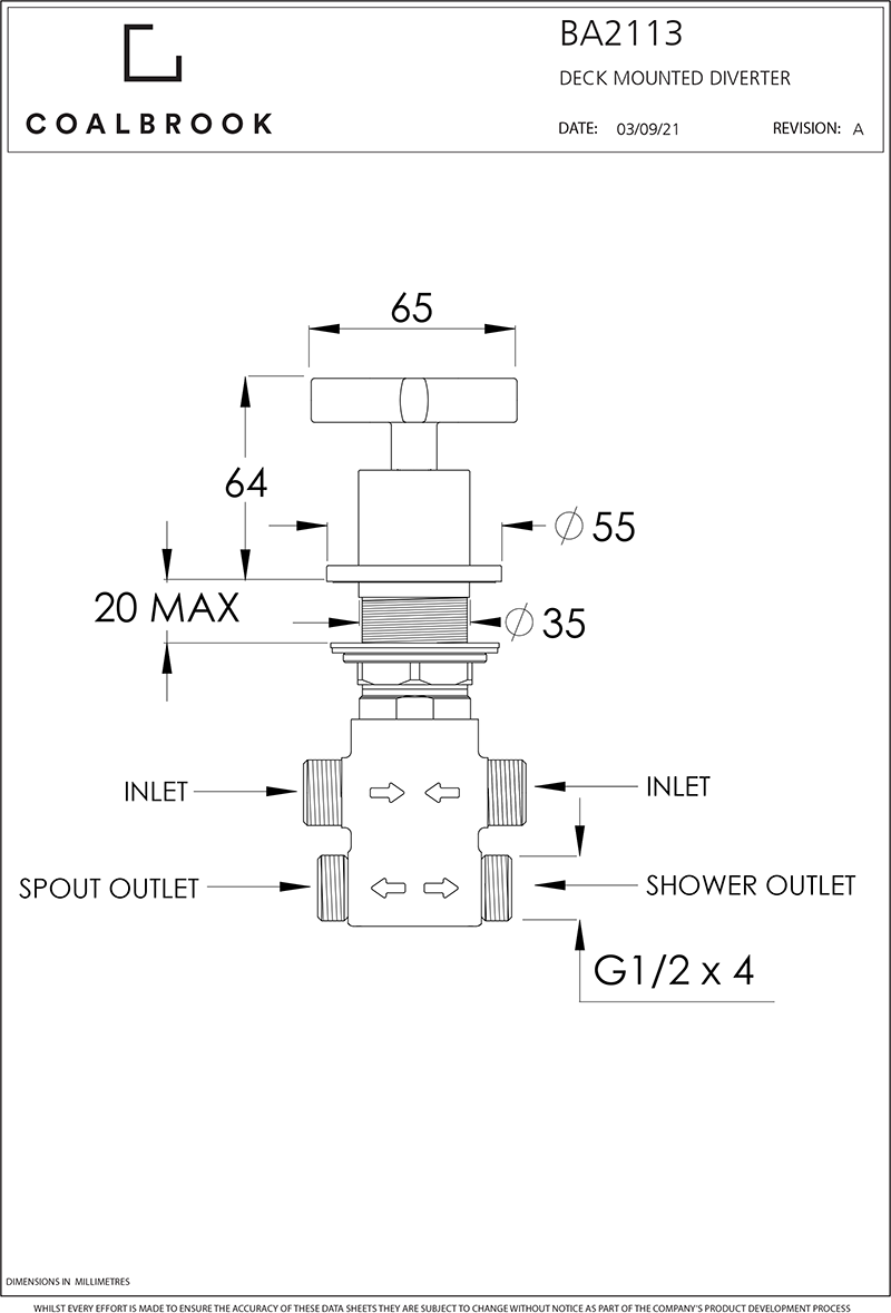 Coalbrook Bank Deck Mounted 2 Way Diverter BA2113 ( 4 Colours Available )