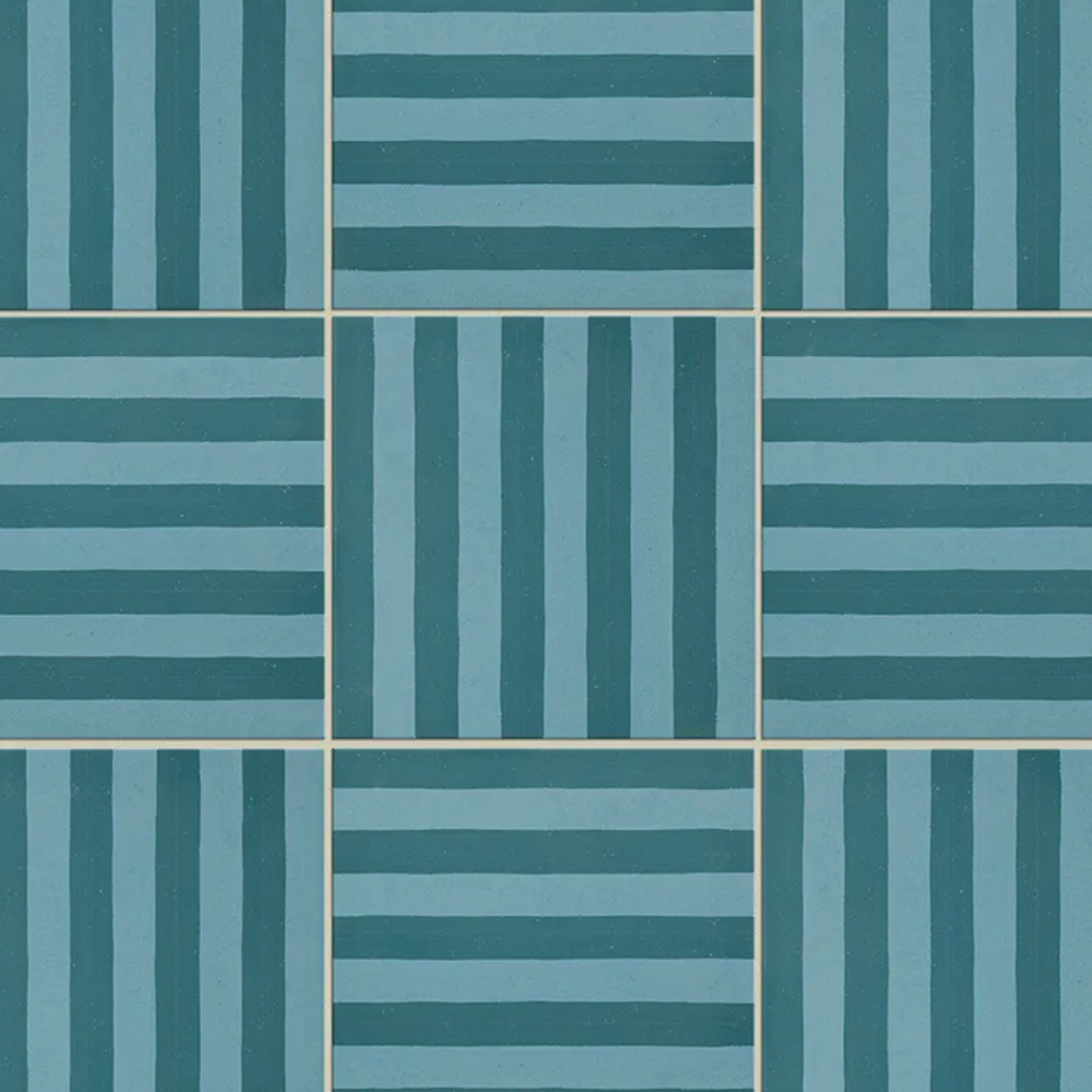 Pattern of blue tiles with horizontal stripes on a blue background