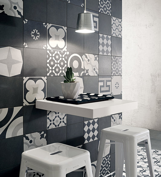 Fioranese Cementine Black&White Mix 20x20 with Blend Gomma lifestyle