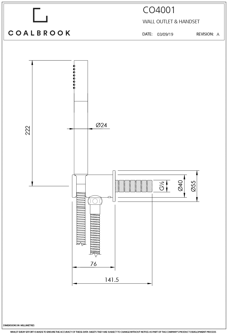 Coalbook Wall Outlet, Hose & Handset CO4001 ( 4 Colours Available )