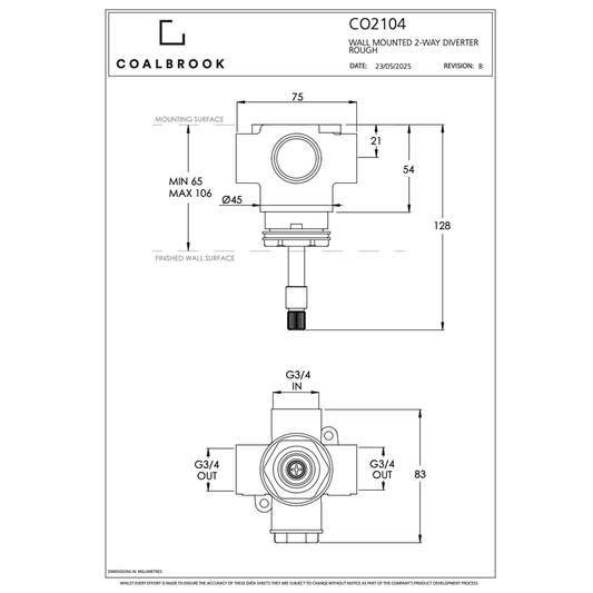 Coalbrook Rough required for wall mounted diverter CO2014 dims