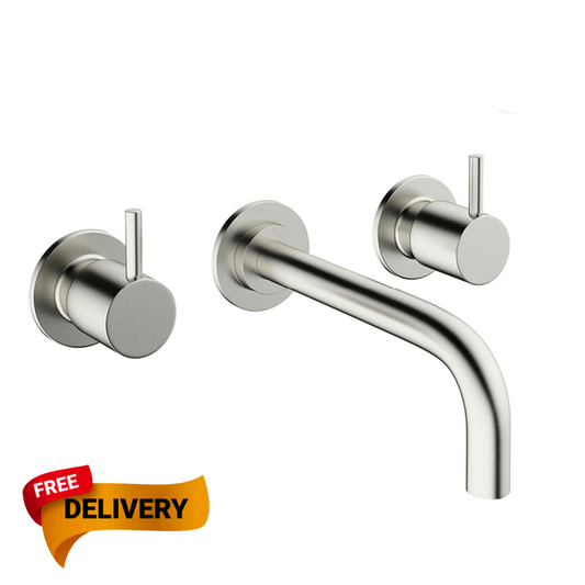 Crosswater MPRO Wall Mounted Basin Mixer with Twin Levers & Spout steel