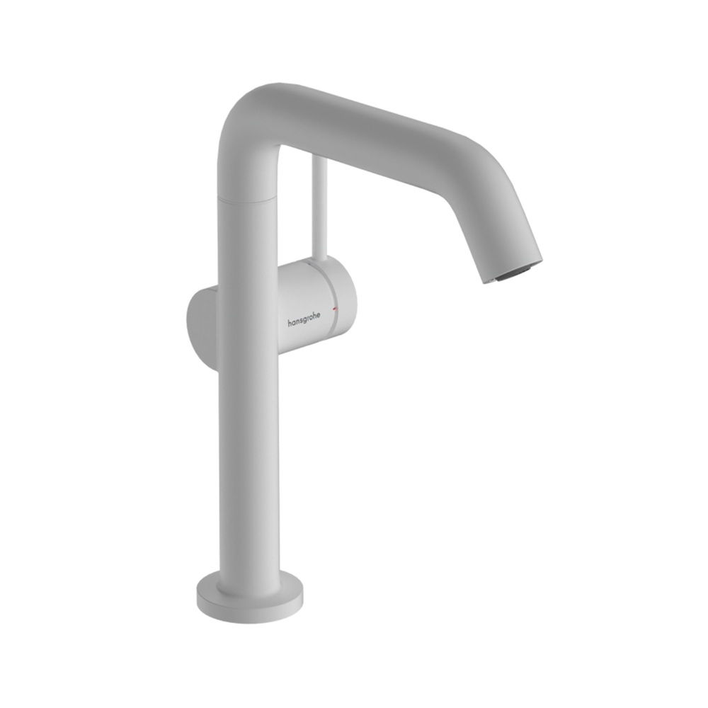 Hansgrohe Tecturis S Single lever basin mixer 210 Fine CoolStart with swivel spout and push-open waste set white