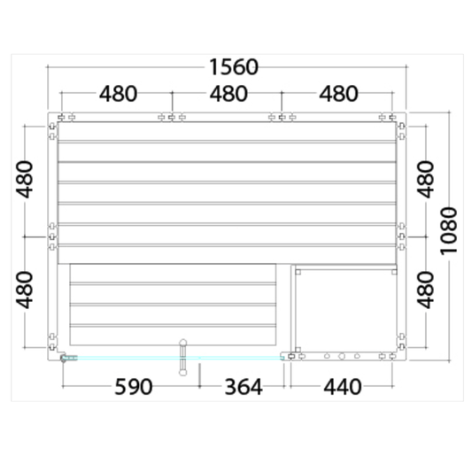 Technical drawing of a rectangular panel with dimensions