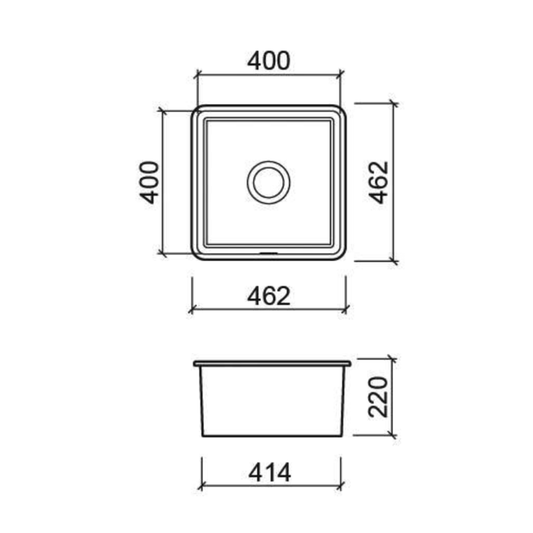 Whitebirk Sink Company Croston Secondary Kitchen Sink 462 x 462 x 220mm dimesions