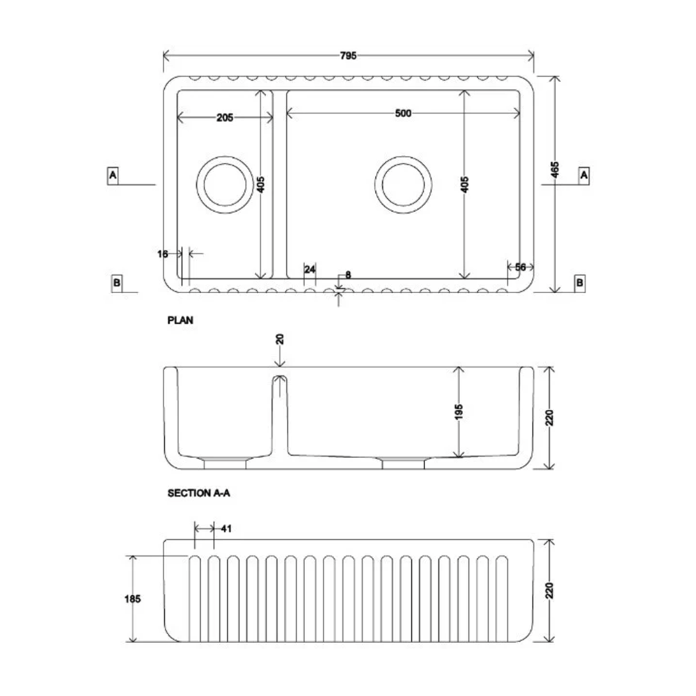 Whitebirk Sink Company Fluted Lostock Sink 795 x 465 x 220mm 2