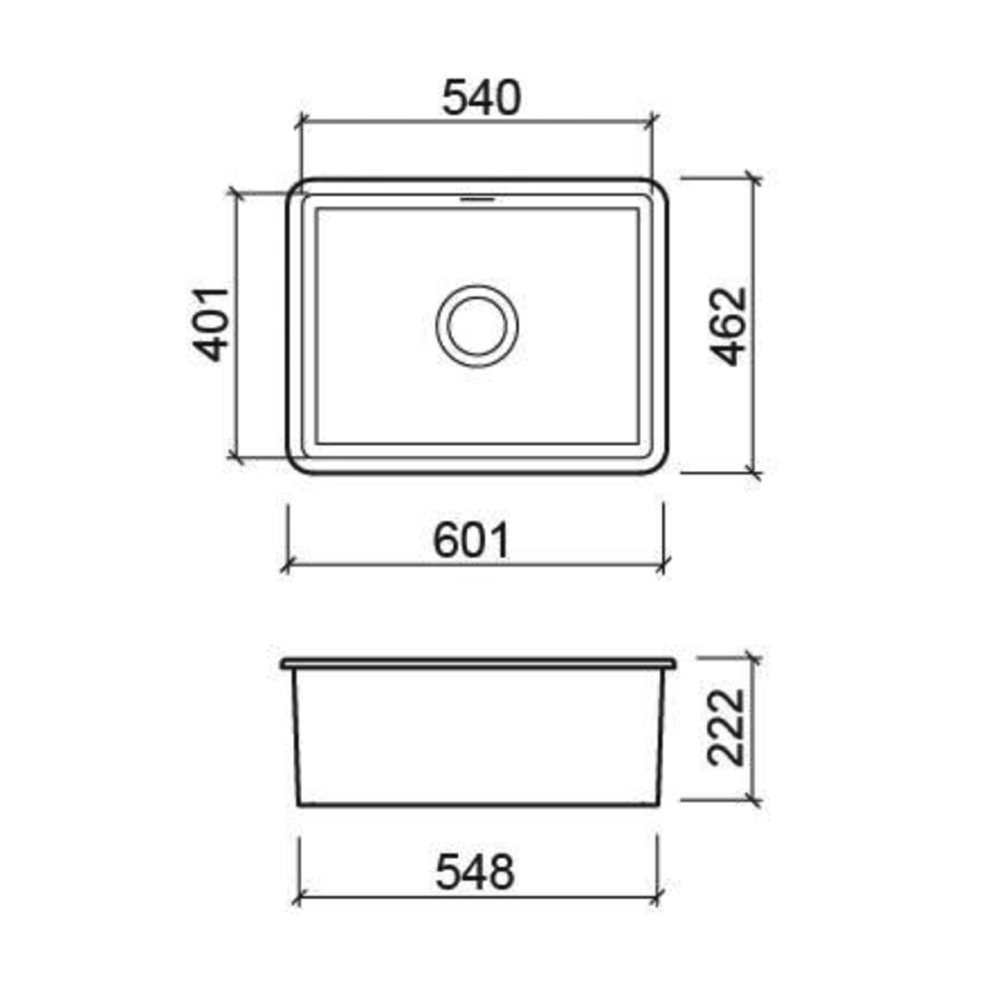 Whitebirk Sink Company Freckleton Kitchen Sink 601 x 462 x 222mm dim