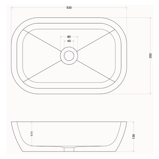 Whitebirk Sink Company Lune Bathroom Basin 530 x 350 x 135mm dim
