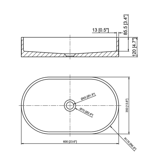 Whitebirk Sink Company Marathi Sink 600 x 350 x 120mm dim
