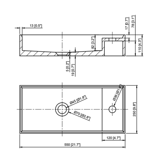 Whitebirk Sink Company Sisi Sink 550 x 250 x 110mm dim