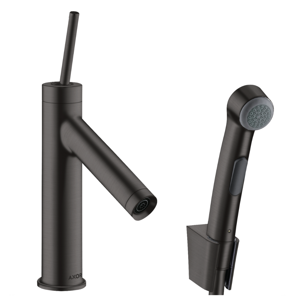 brushed black AXOR Starck Single lever basin mixer 90 with bidet 1jet shower spray and shower hose 1.6 m