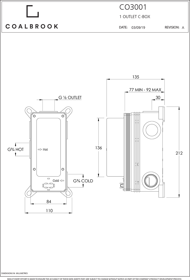 Concealed Shower Valve Trimset 1 Outlet DO3001 including C-Box CO3001 drawing