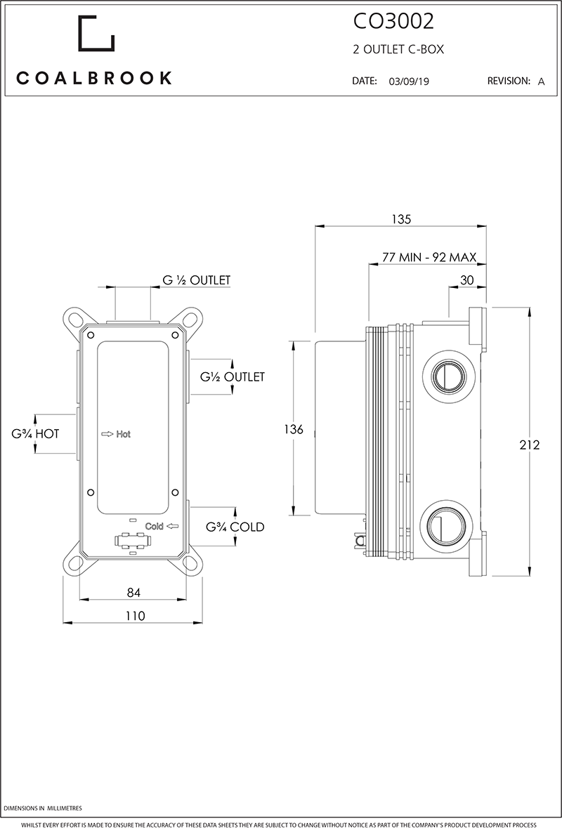 Coalbrook Concealed Shower Valve Trimset 2 Outlet DO3002 including C-Box CO3002 ( 4 Colours Available )