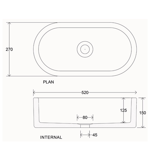 Whitebirk Sink Company Eden Bathroom Basin 520 x 270 x 150mm