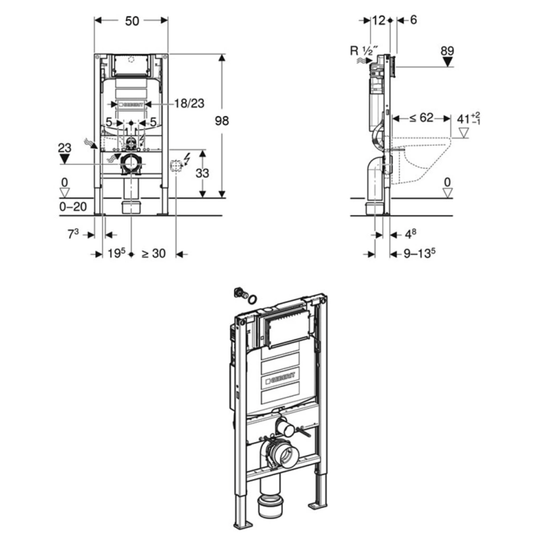 Geberit Duofix 980mm Concealed Wall-Hung WC Frame & Sigma Cistern