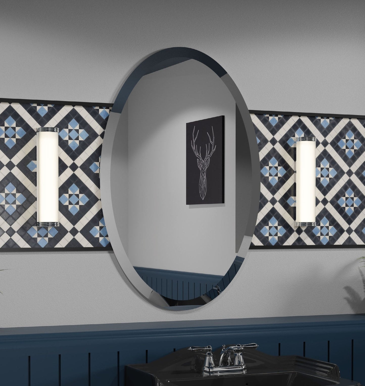 Origins Living Porterhouse Oval Mirror in a bathroom setting