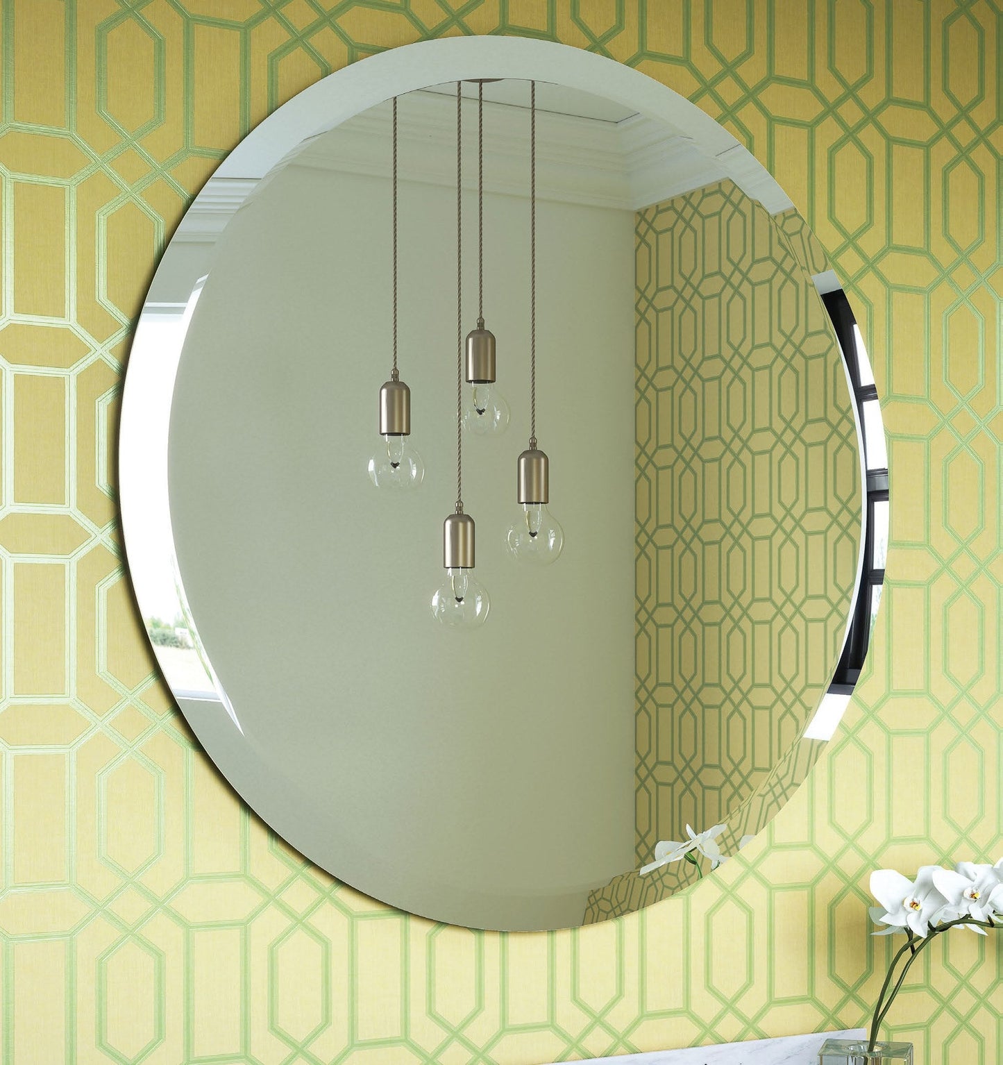 Origins Living Porterhouse Round Mirror in a bathroom setting