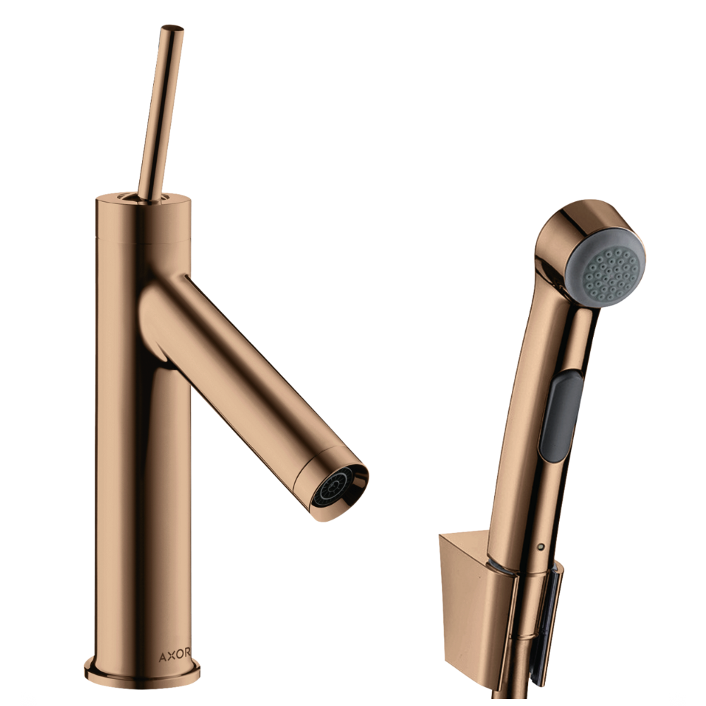 polished gold AXOR Starck Single lever basin mixer 90 with bidet 1jet shower spray and shower hose 1.6 m
