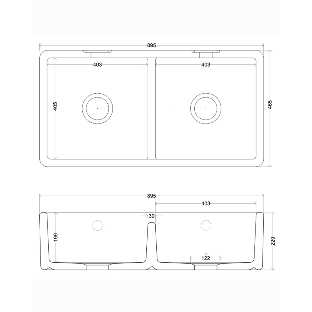 Whitebirk Sink Company Ribbleton Double Bowl Kitchen Sink 895 x 465 x 230mm
