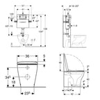 Geberit Back-to-Wall 4-in-1 Pack with Selnova Rimless Pan technical drawing