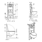 Geberit Wall-Hung 4-in-1 Pack with Selnova Rimless Pan technical drawing
