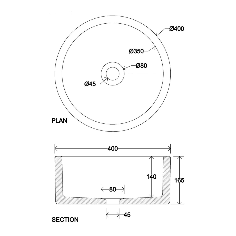 Whitebirk Sink Company Calder Bathroom Basin 400x400x165mm
