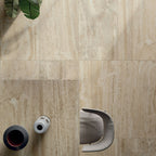 Flaviker Navona Honey Vein 60x120 with Materia Travertino Navona worktop installation