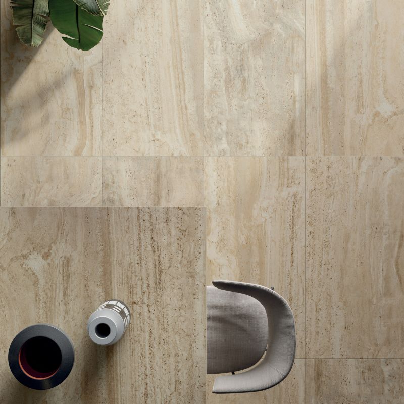 Flaviker Navona Honey Vein 60x120 with Materia Travertino Navona worktop installation