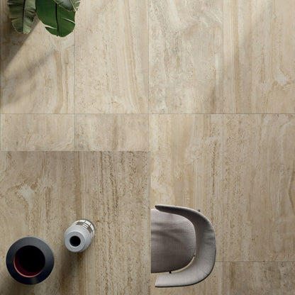 Flaviker Navona Honey Vein 60x120 with Materia Travertino Navona worktop installation